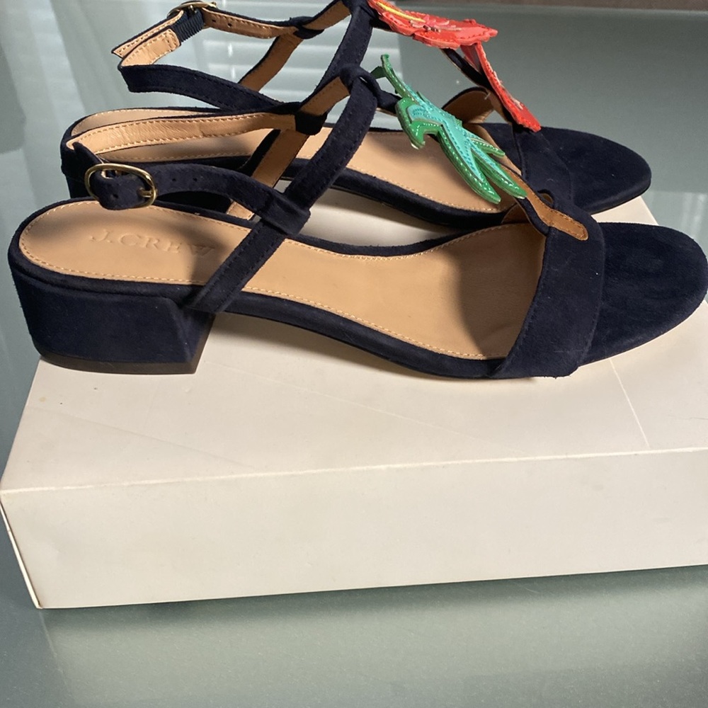 J. Crew Navy Sandals with Floral and Palm Accents - Picture 3 of 5
